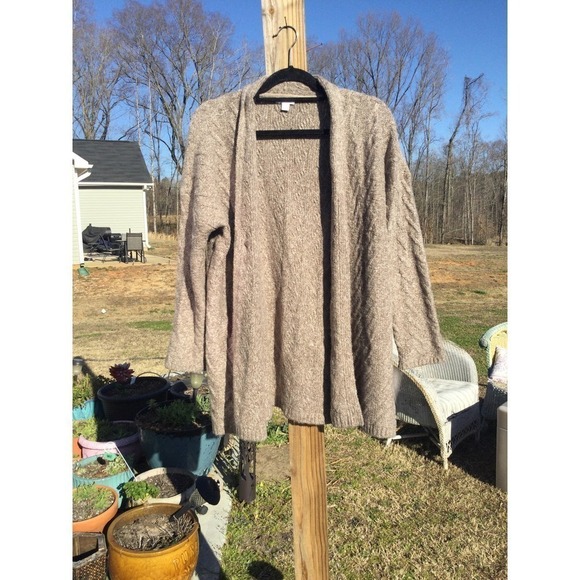 J. Jill Sweaters - J.Jill oversized alpaca cardigan womens S cable knit sweater brown tan beachy